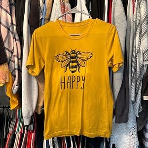 "Bee" Happy TShirt - Size Small - mustard color